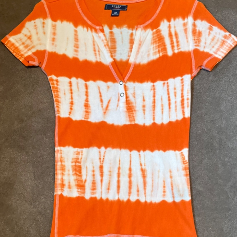 Chaps Henley V-Neck Short Sleeve Top Tie Dye Women's Sz XS